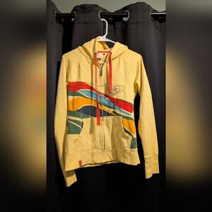 Old School Roxy Rollerblade Cassette Yellow Zip Up Jacket Hoodie